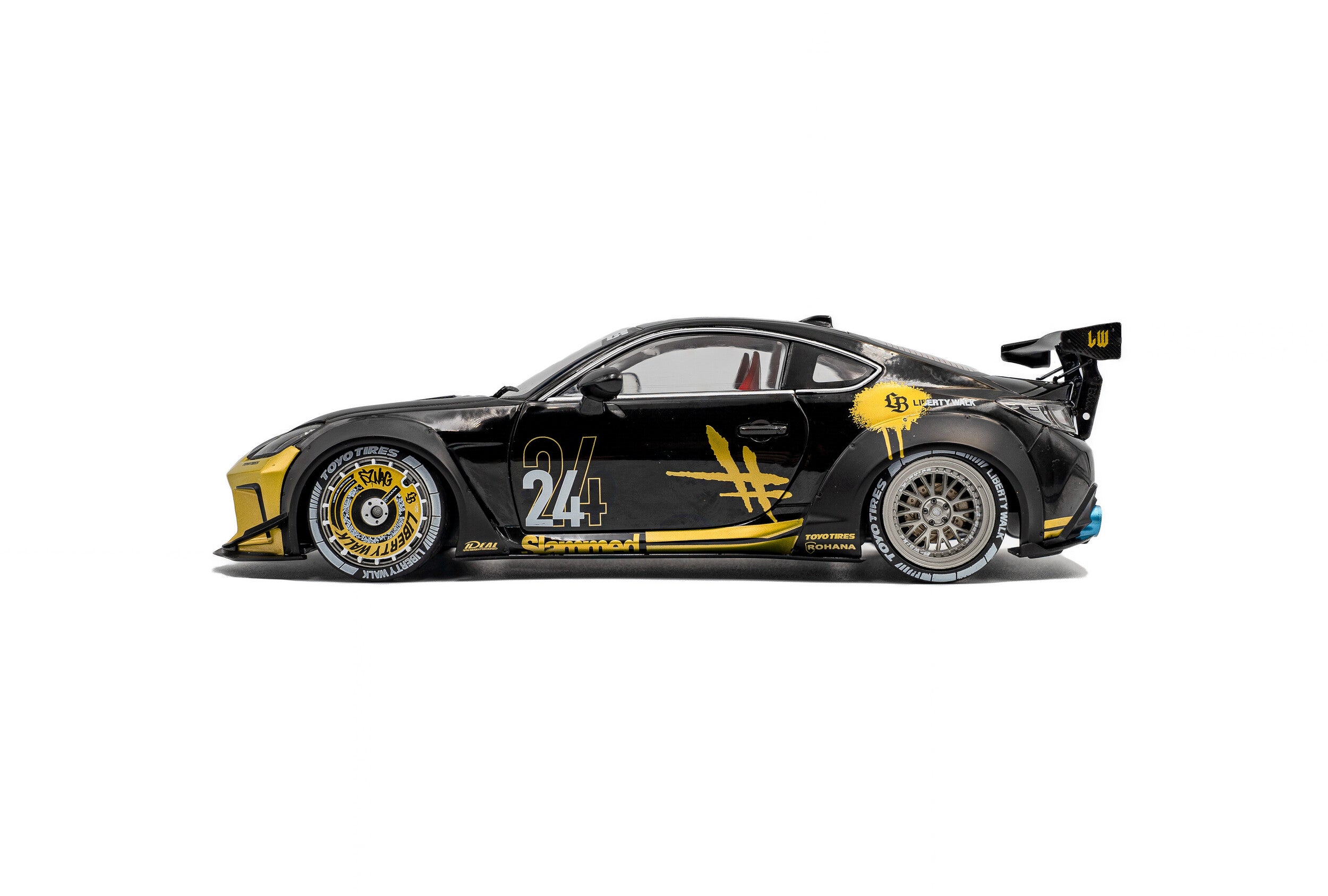 SOLIDO 1:18 Scale - 2024 Toyota GR86 Liberty Walk Body Kit, Black and Gold - S1813603