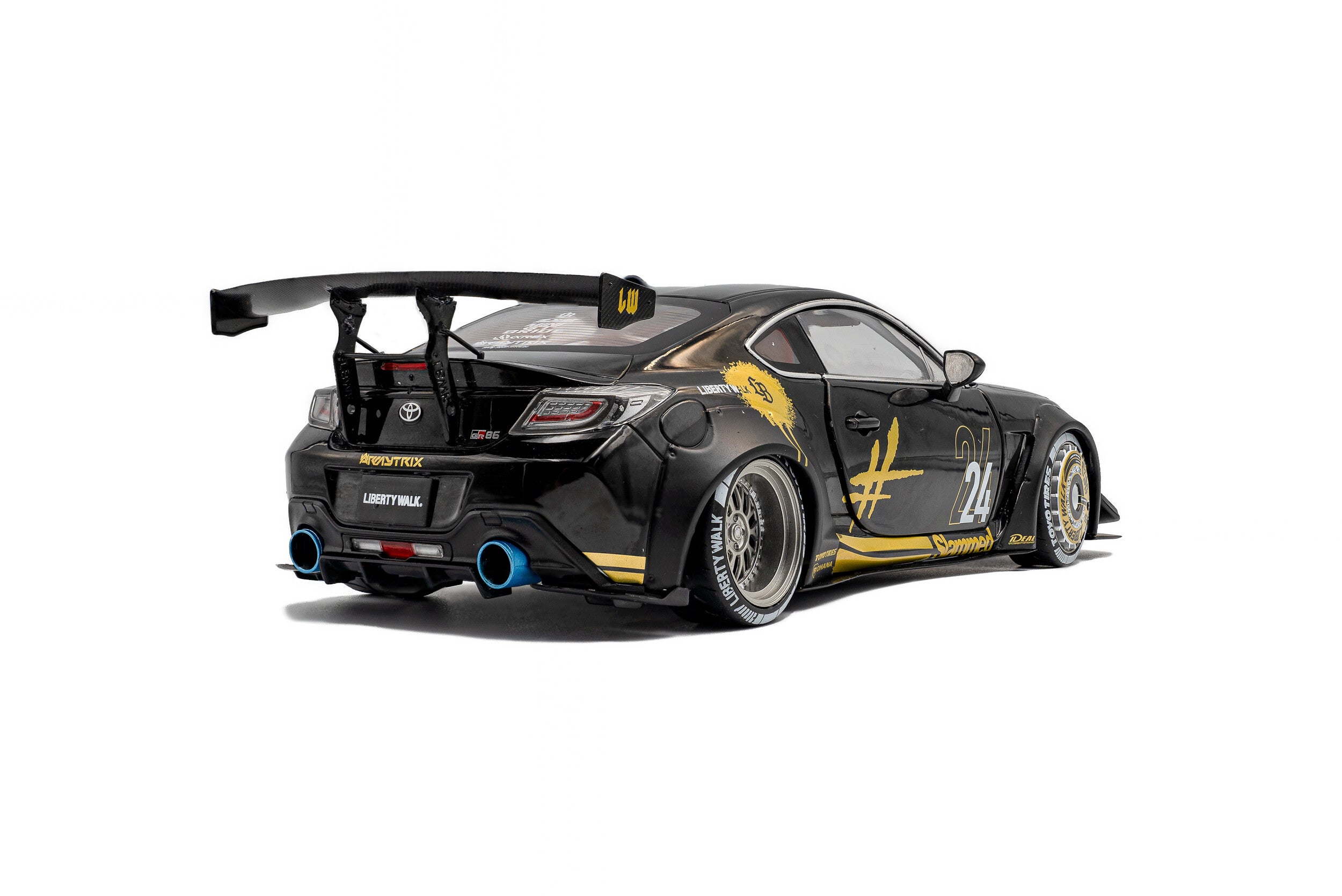 SOLIDO 1:18 Scale - 2024 Toyota GR86 Liberty Walk Body Kit, Black and Gold - S1813603