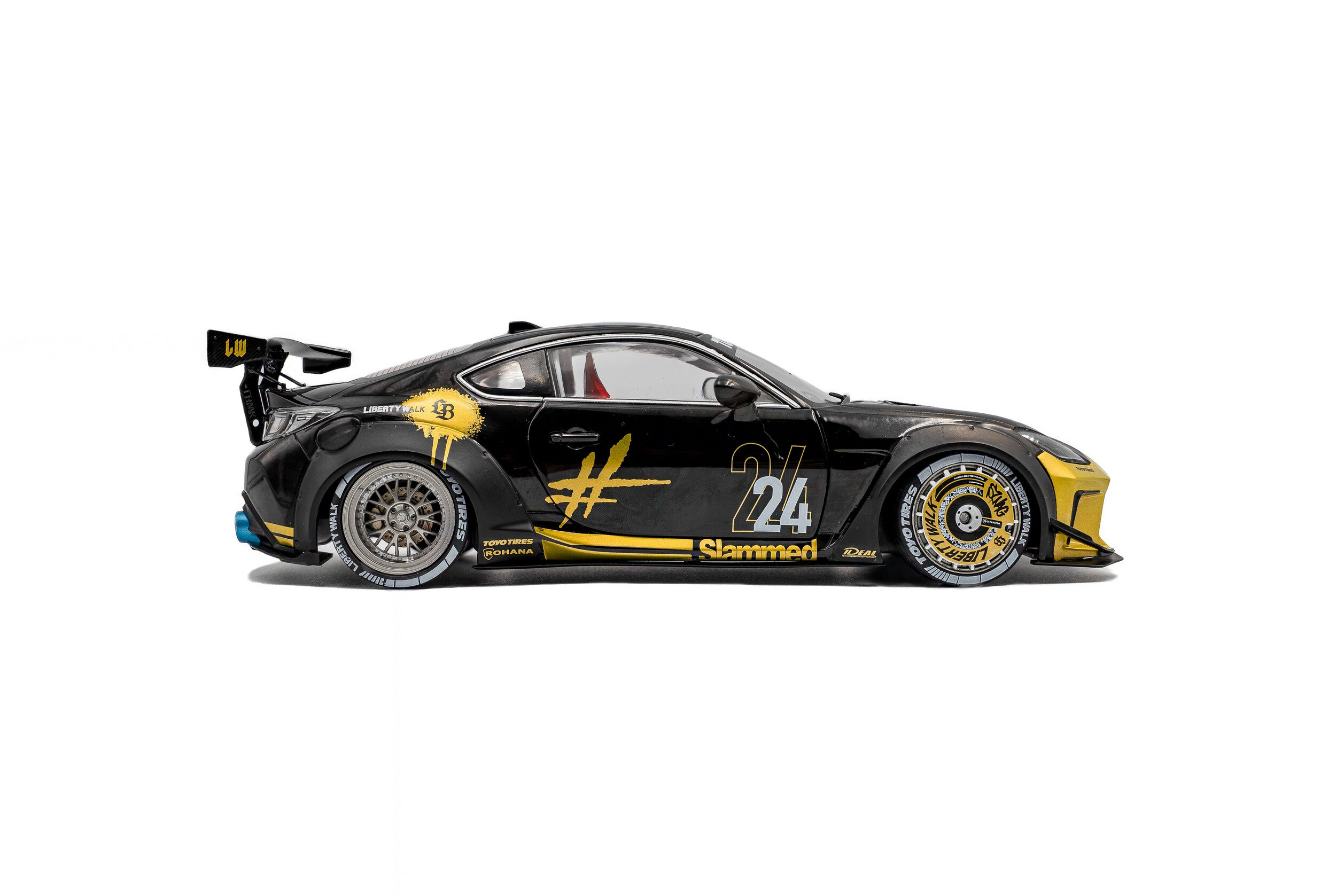 SOLIDO 1:18 Scale - 2024 Toyota GR86 Liberty Walk Body Kit, Black and Gold - S1813603