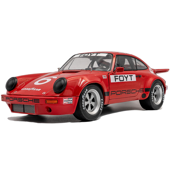 SOLIDO 1:18 Scale - 1974 Porsche 911 IROC N.6 FOYT IROC Daytona , Red - S1810704