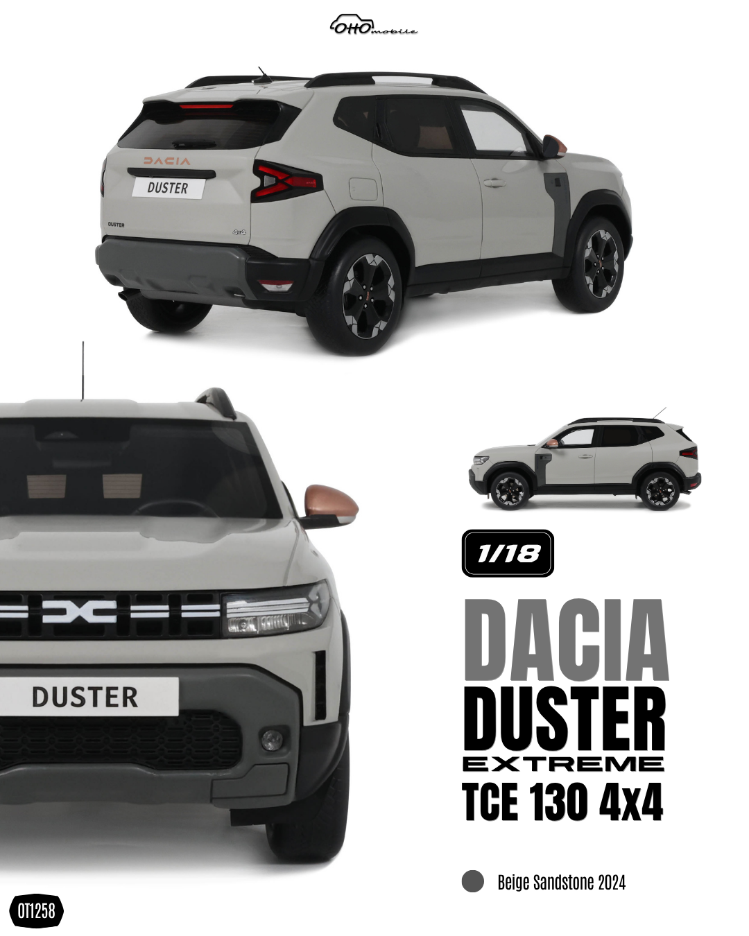 OTTO 1:18 Scale Resin - 2024 Dacia Duster Extreme TCE 130 4x4, Beige Sandstone - OT1258