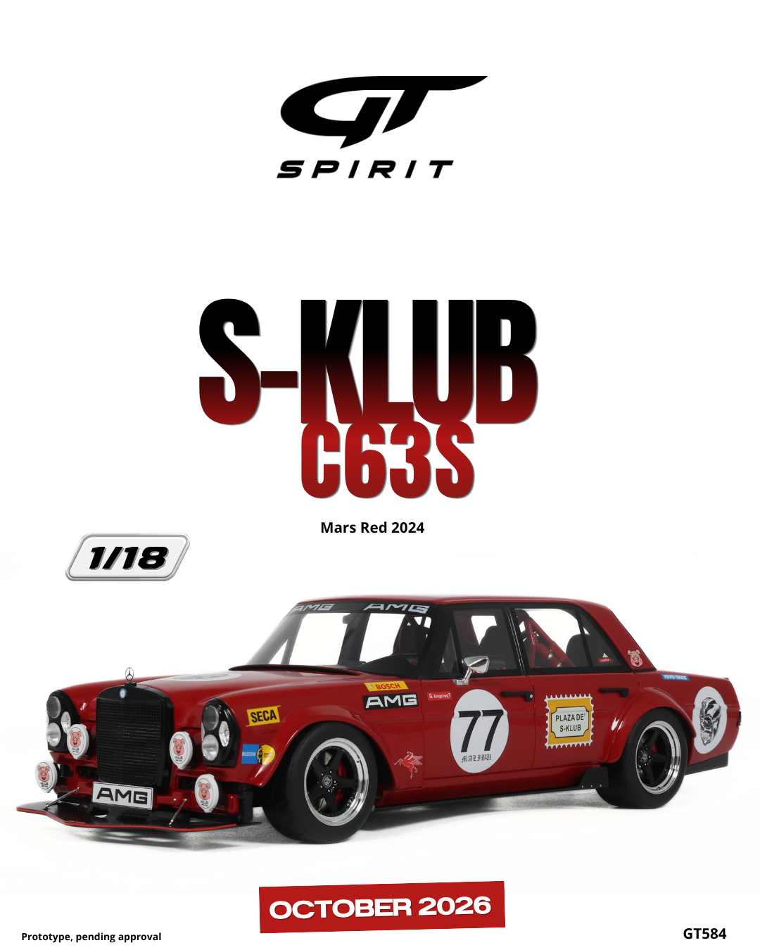 GT Spirit 1:18 Scale Resin,2024 Mercedes Benz S-KLUB C63S, MARS RED - GT584