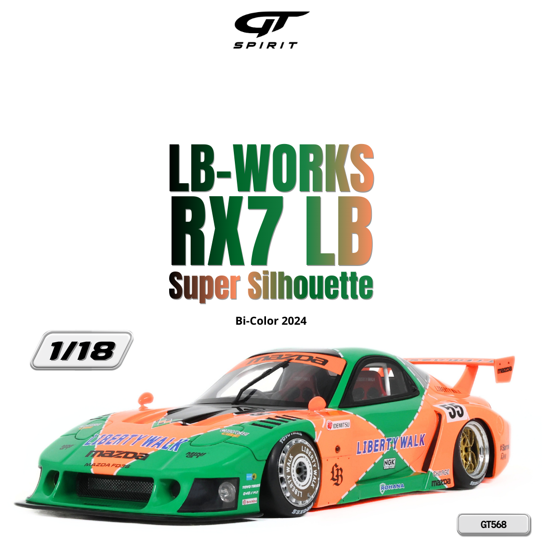 GT Spirit 1:18 Scale Resin,  2024 Mazda RX7 LB-Works Super Silhouette,  Green/Pink - GT568