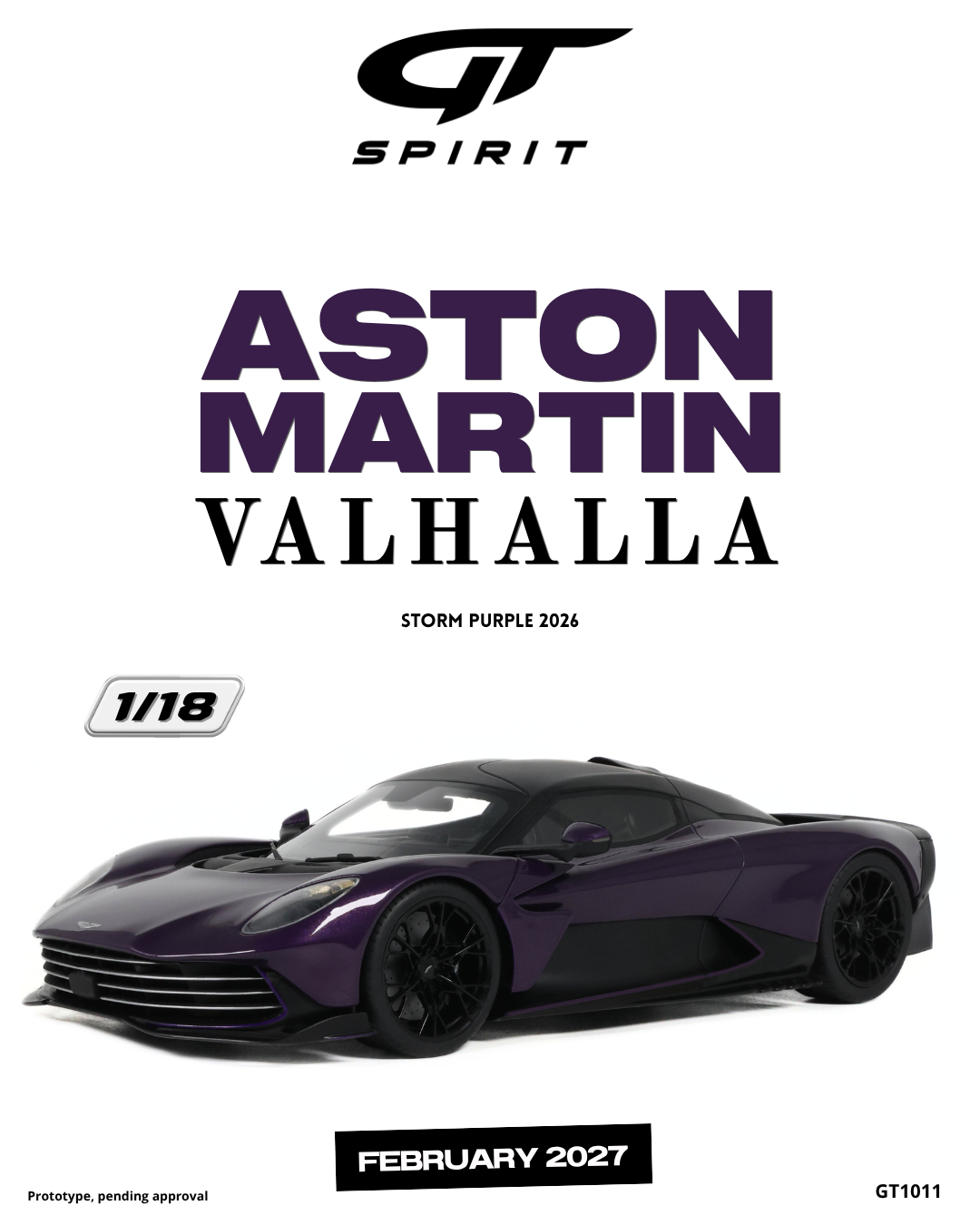 GT Spirit 1:18 Scale Resin, 2026 ASTON MARTIN VALHALLA, STORM PURPLE - GT1011