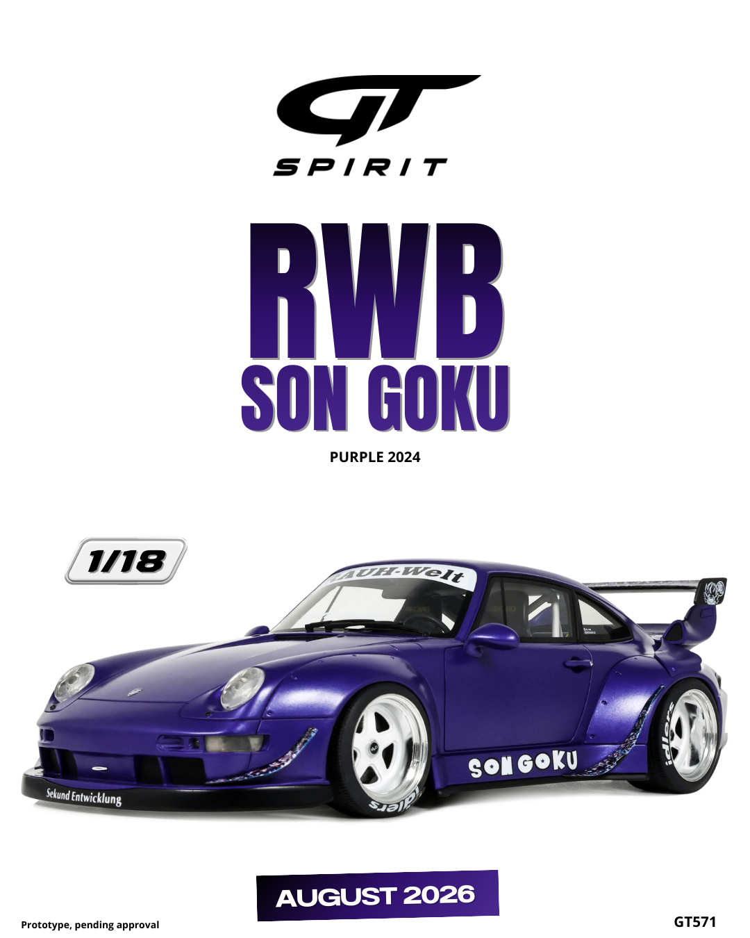 GT Spirit 1:18 Scale Resin, 2024 PORSCHE 911 RWB SON GOKU, PURPLE - GT571