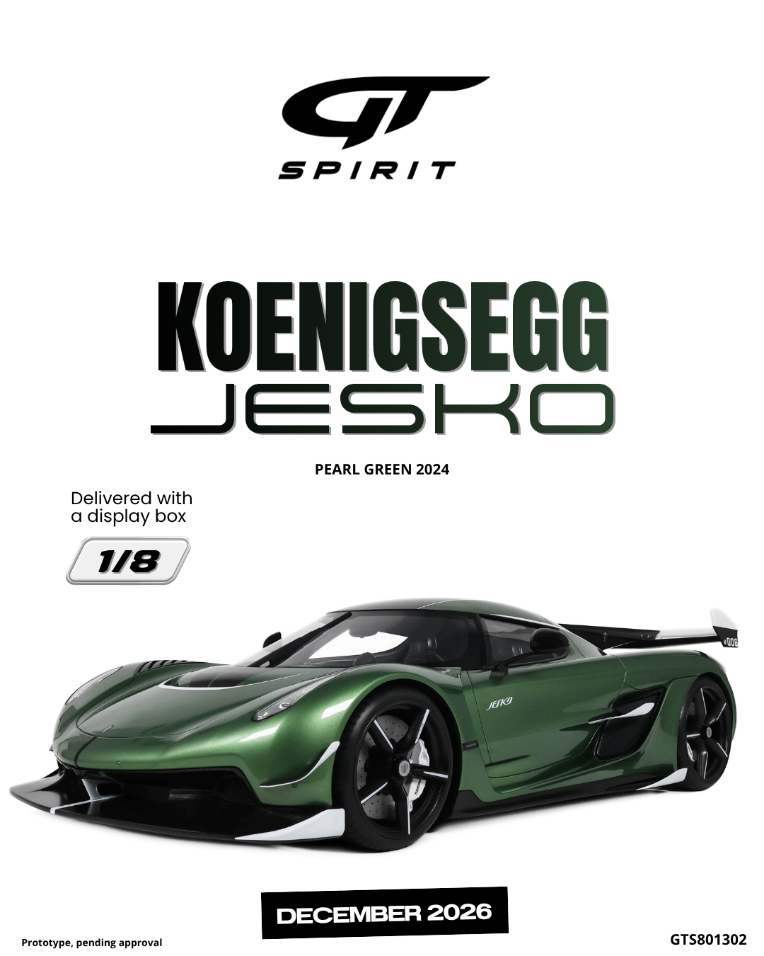 GT Spirit 1:8 Scale Resin, 2024 Koenigsegg Jesko, Pearl Green - GTS801302