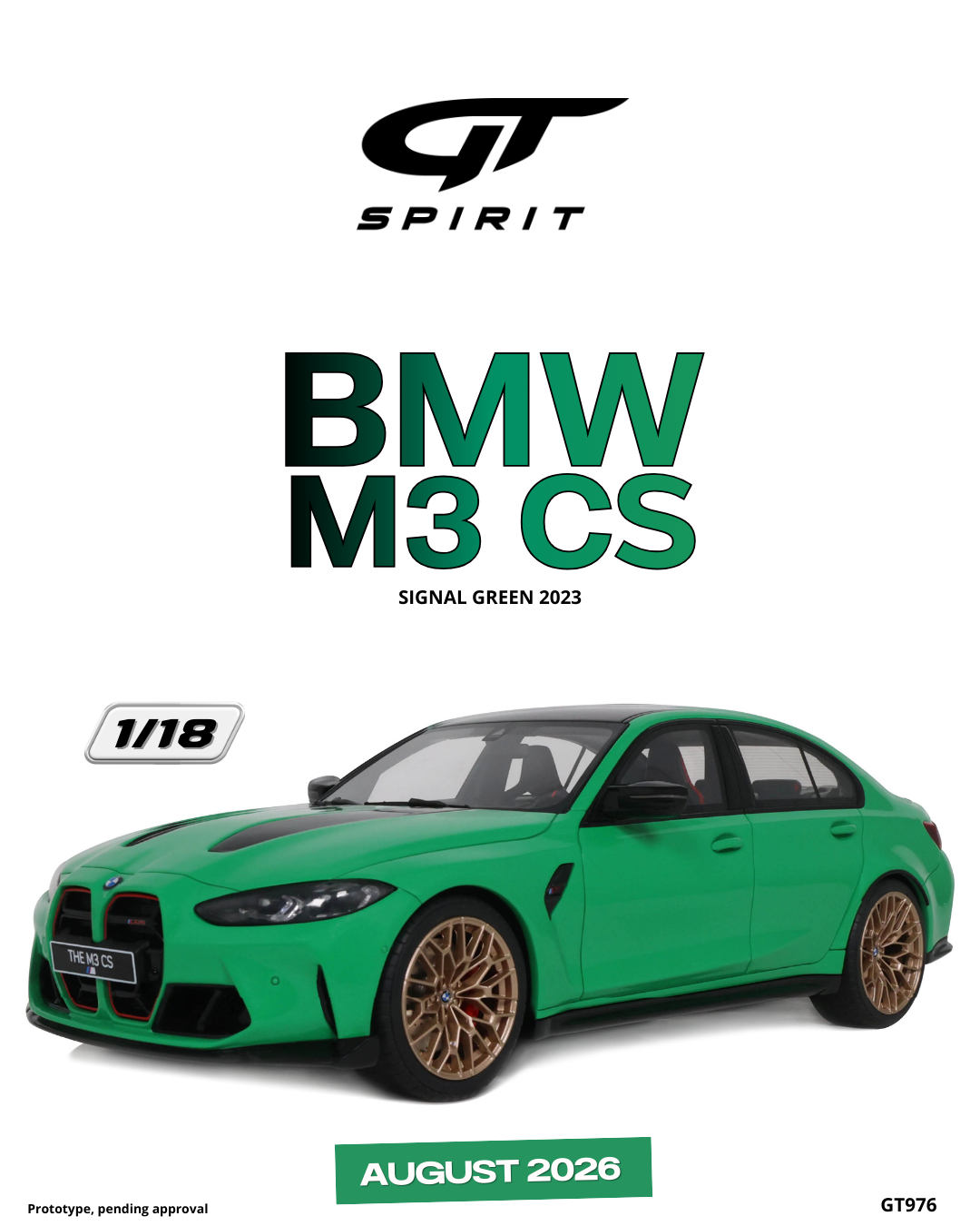 GT Spirit 1:18 Scale Resin, 2023 BMW M3 CS, SIGNAL GREEN - GT976