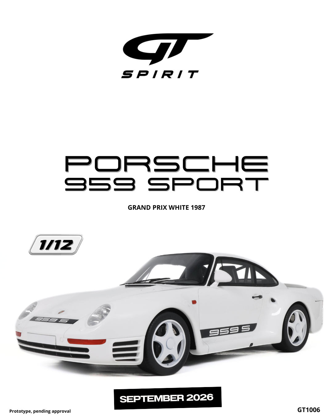 GT Spirit 1:12 Scale Resin, 1987 PORSCHE 959 SPORT, GRAND PRIX WHITE - GT1006