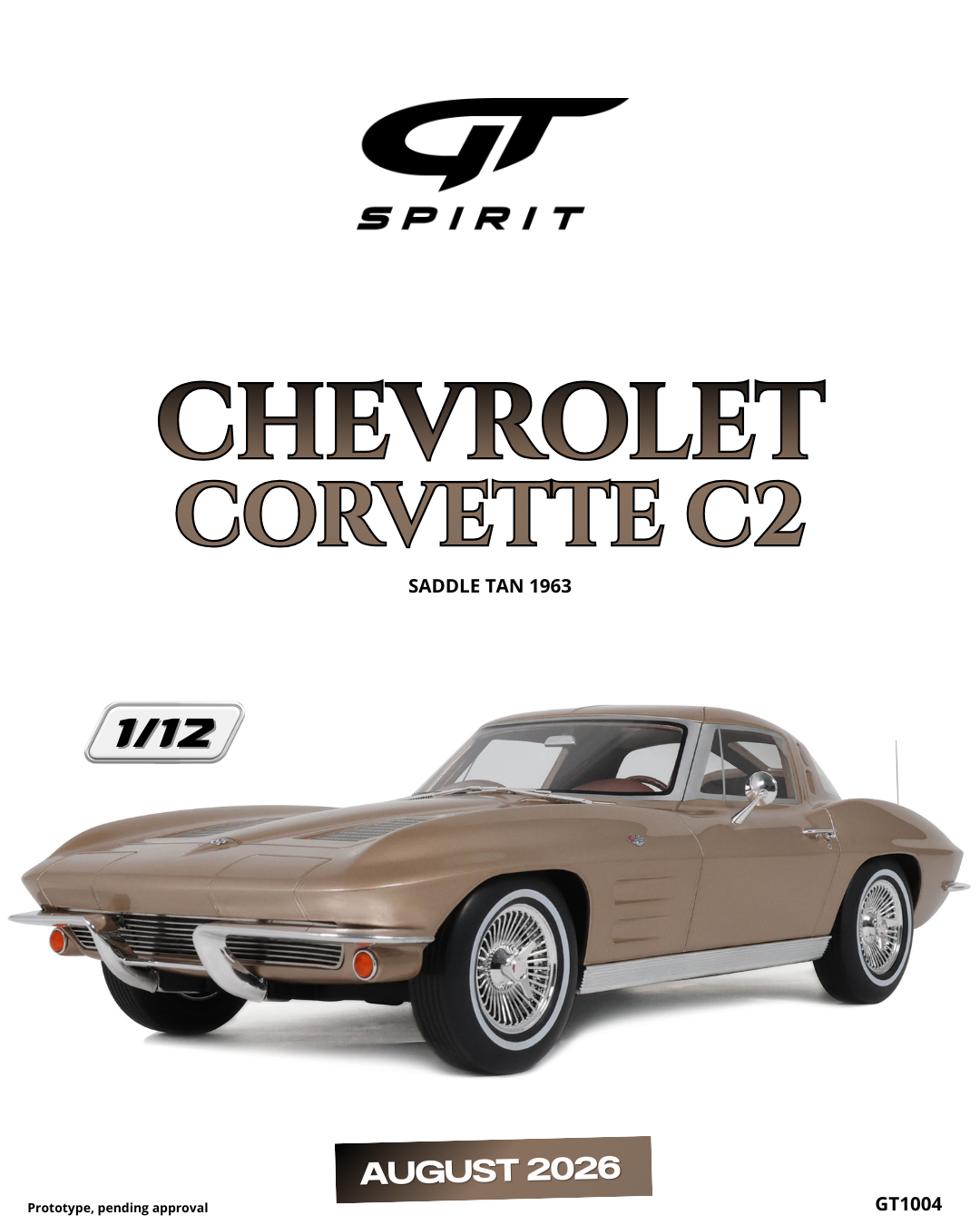 GT Spirit 1:12 Scale Resin, 1963 CHEVROLET CORVETTE C2, SADDLE TAN - GT1004