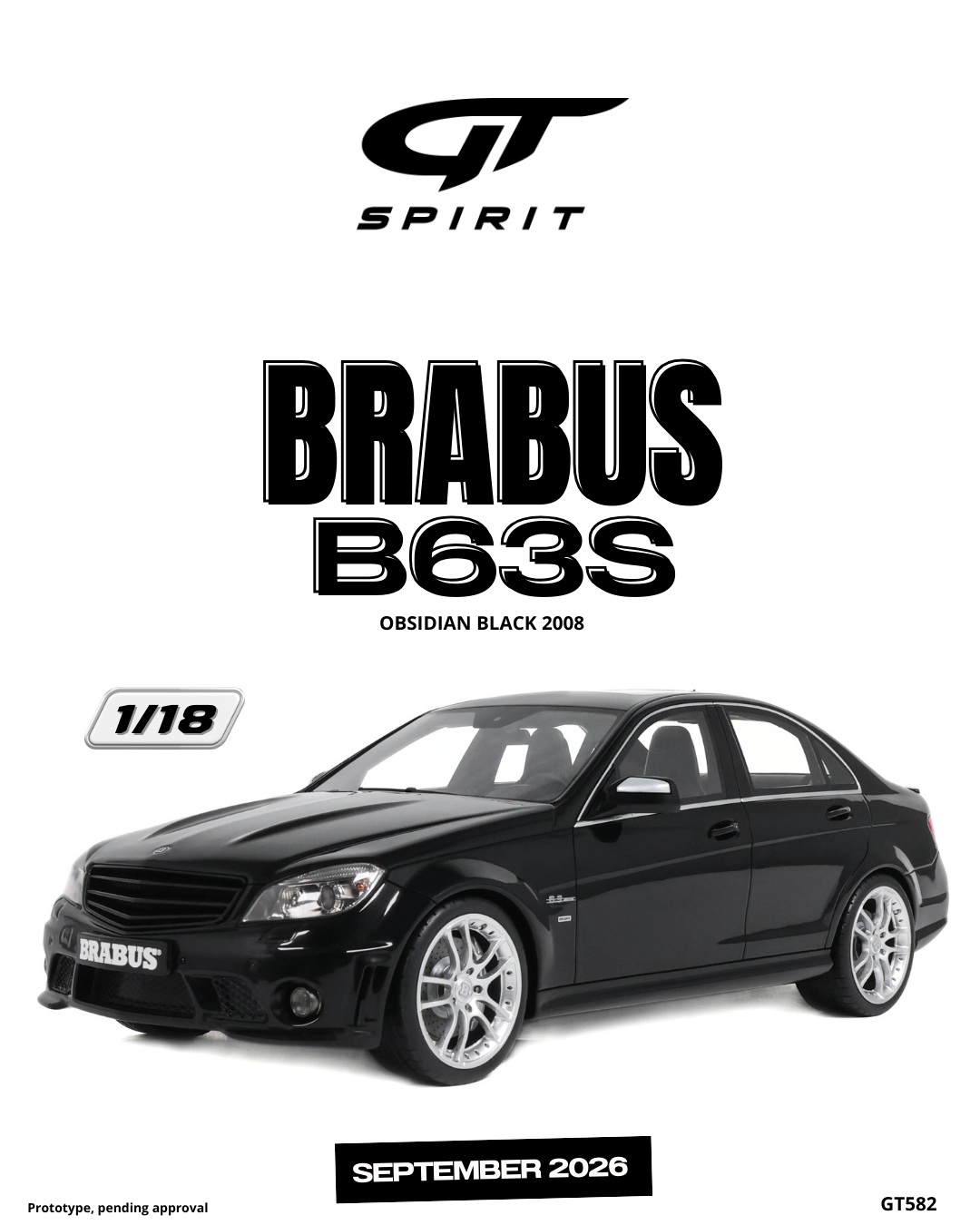 GT Spirit 1:18 Scale Resin, 2008 BRABUS B63S Mercedes Benz C63 AMG, OBSIDIAN BLACK - GT582
