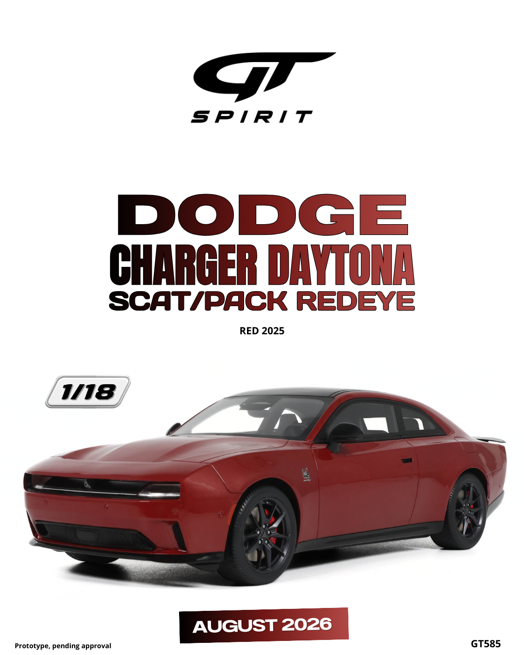 GT Spirit 1:18 Scale Resin, 2025 DODGE CHARGER  DAYTONA SCAT/PACK REDEYE, RED - GT585