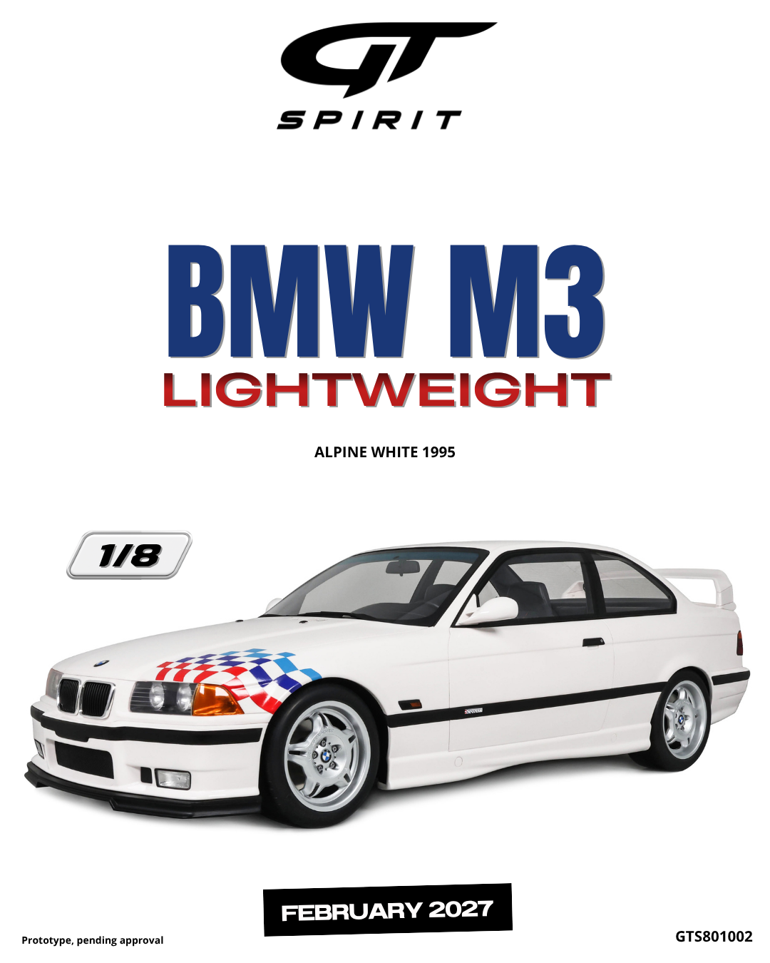 GT Spirit 1:8 Scale Resin,  1995 BMW M3 LIGHTWEIGHT, ALPINE WHITE - GTS801002
