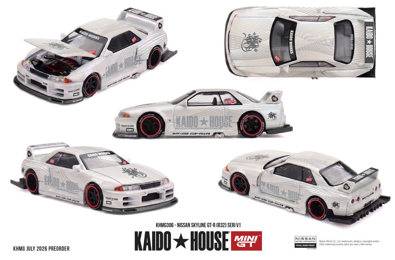 Mini GT 1:64 Kaido House - NISSAN SKYLINE GT-R (R32) SERI V1, White - KHMG306