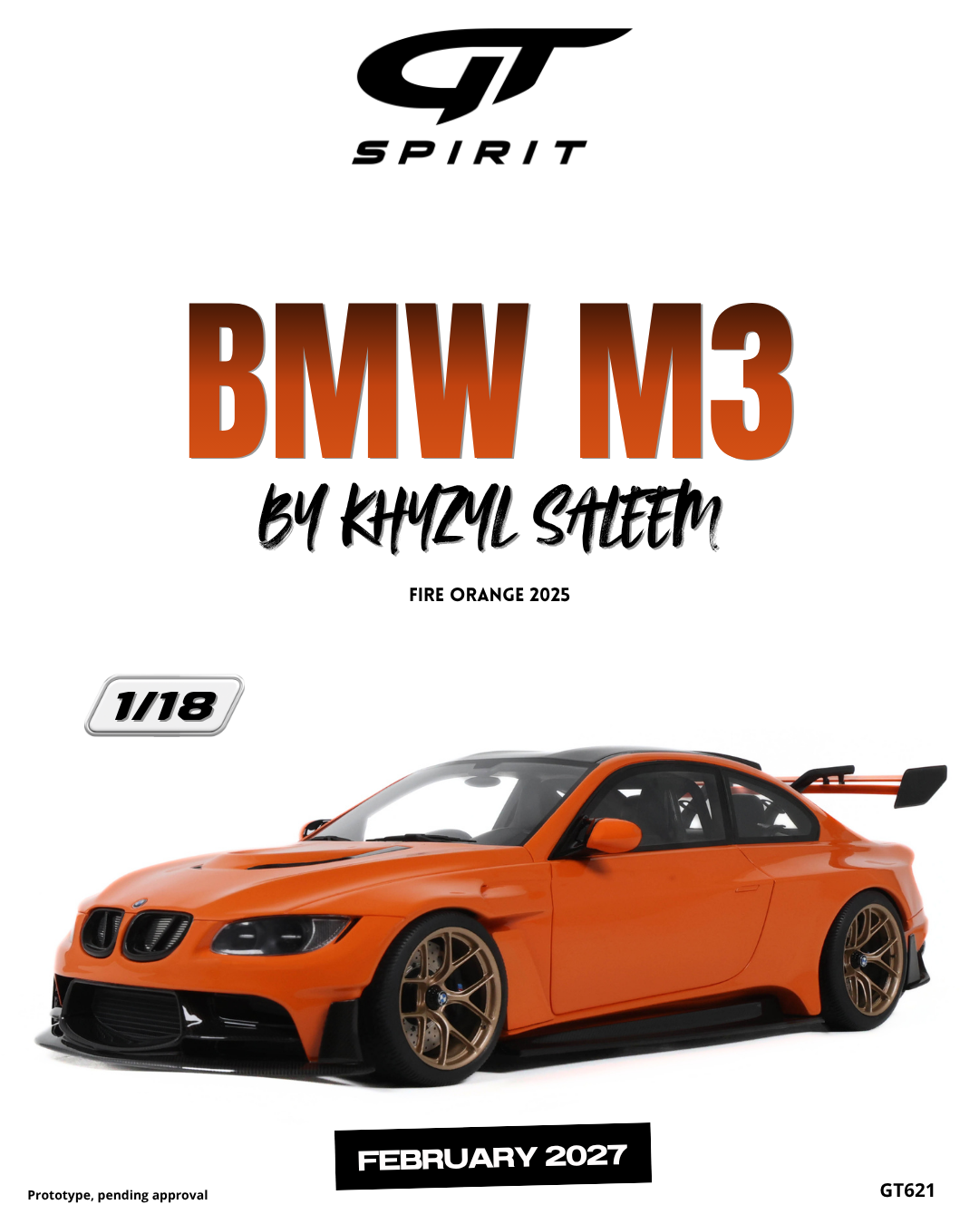 GT Spirit 1:18 Scale Resin, 2025 BMW M3 BY KHYZYL SALEEM, FIRE ORANGE - GT621