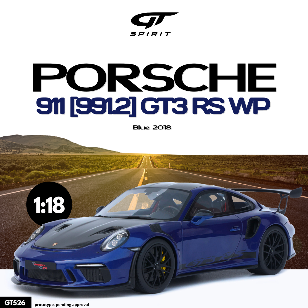 GT Spirit 1:18 Scale Resin, 2018 Porsche 911 (991.2) GT3 RS WP,  Blue - GT526