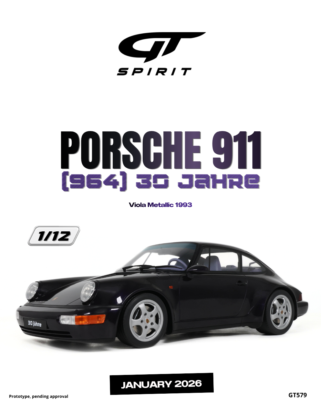 GT Spirit 1:12 Scale Resin, 1993 PORSCHE 911 (964) 30 JAHRE, VIOLA METALLIC - GT579