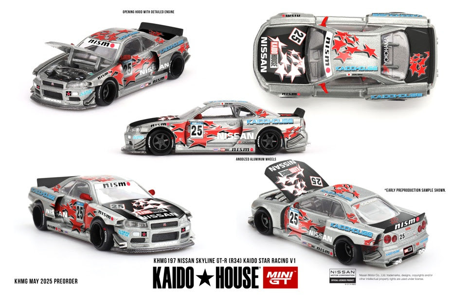 Mini GT 1:64 Kaido House - Nissan Skyline GT-R (R34) KAIDO STAR RACING V1, Silver - KHMG197