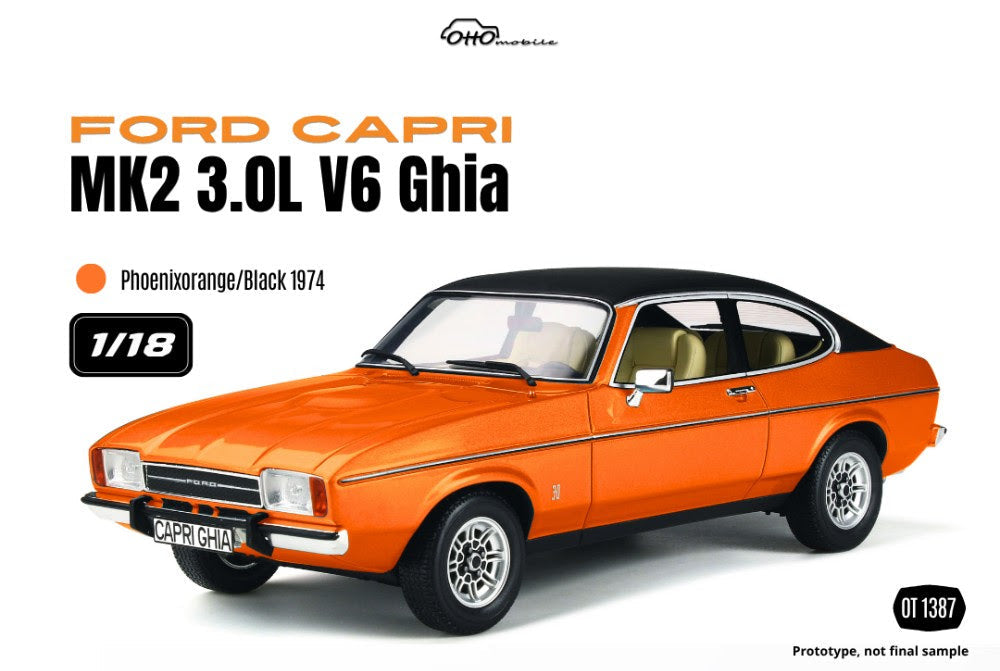 OTTO 1:18 Scale Resin - 1974 FORD CAPRI MK2 3,0L V6 GHIA, PHOENIX ORANGE/BLACK - OT1387