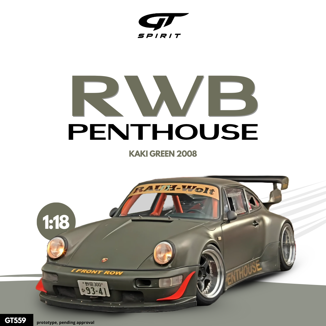 GT Spirit 1:18 Scale Resin, 2008 Porsche 911 RWB Penthouse, Kaki Green - GT559