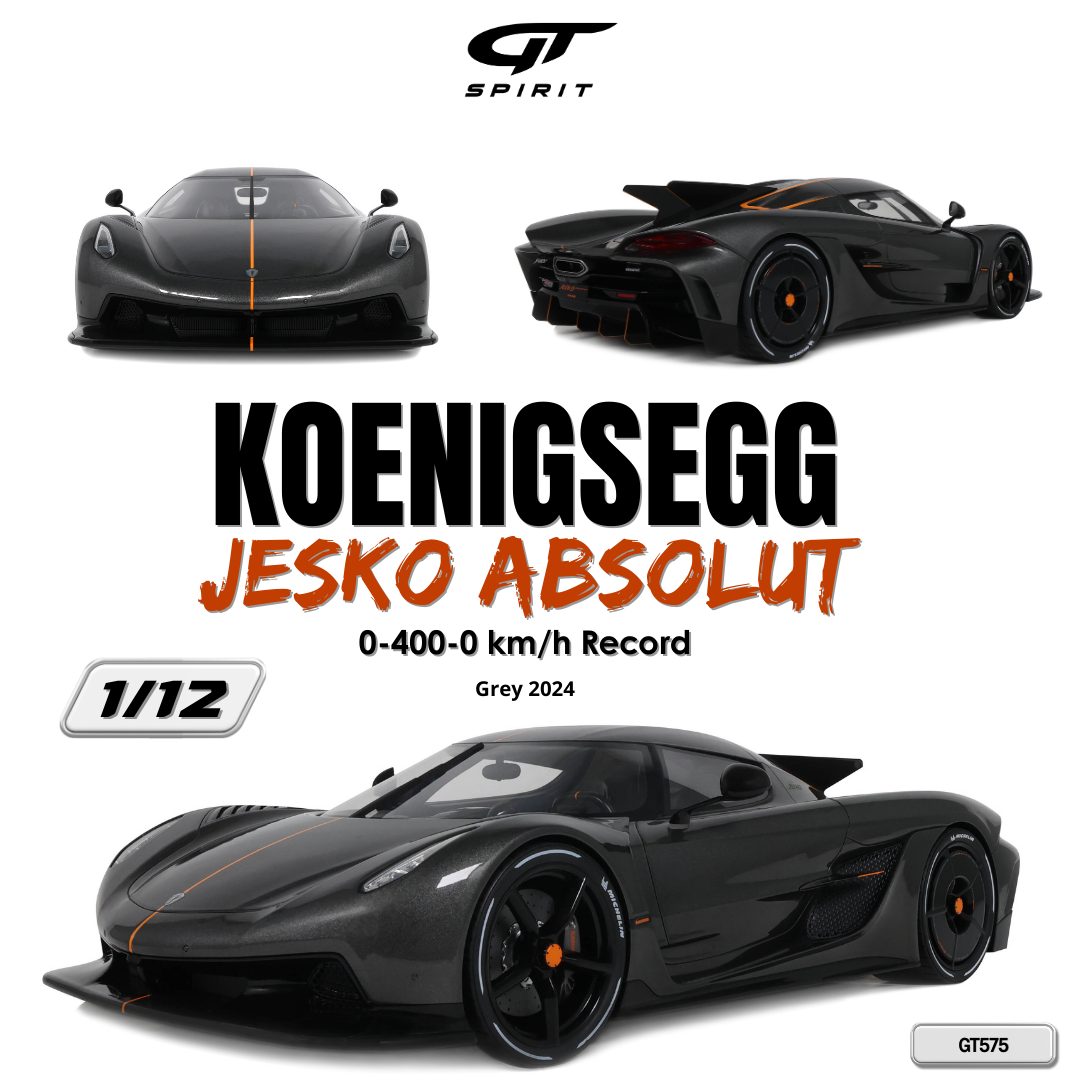 GT Spirit 1:12 Scale Resin,  2024 Koenigsegg Jesko Absolut 0-400-0 KM/H Record, Grey - GT575