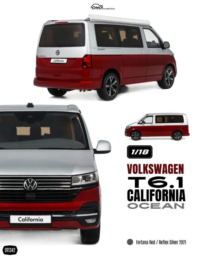 OTTO 1:18 Scale Resin - 2021 VOLKSWAGEN T6.1 CALIFORNIA OCEAN - FORTANA RED / REFLEX SILVER 2021 - OT1342
