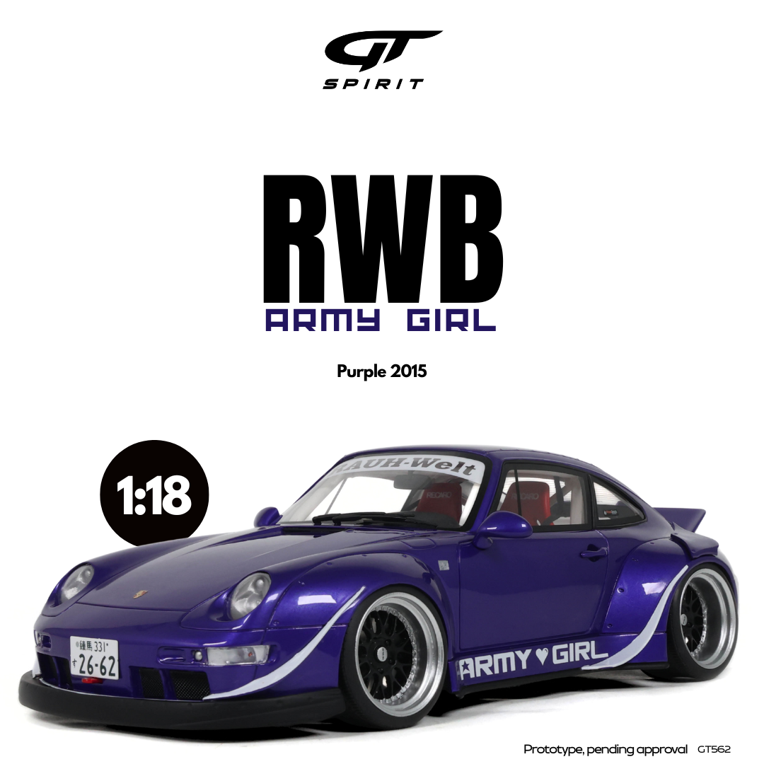 GT Spirit 1:18 Scale Resin,  2015 Porsche 911 RWB ARMY GIRL, PURPLE  - GT562