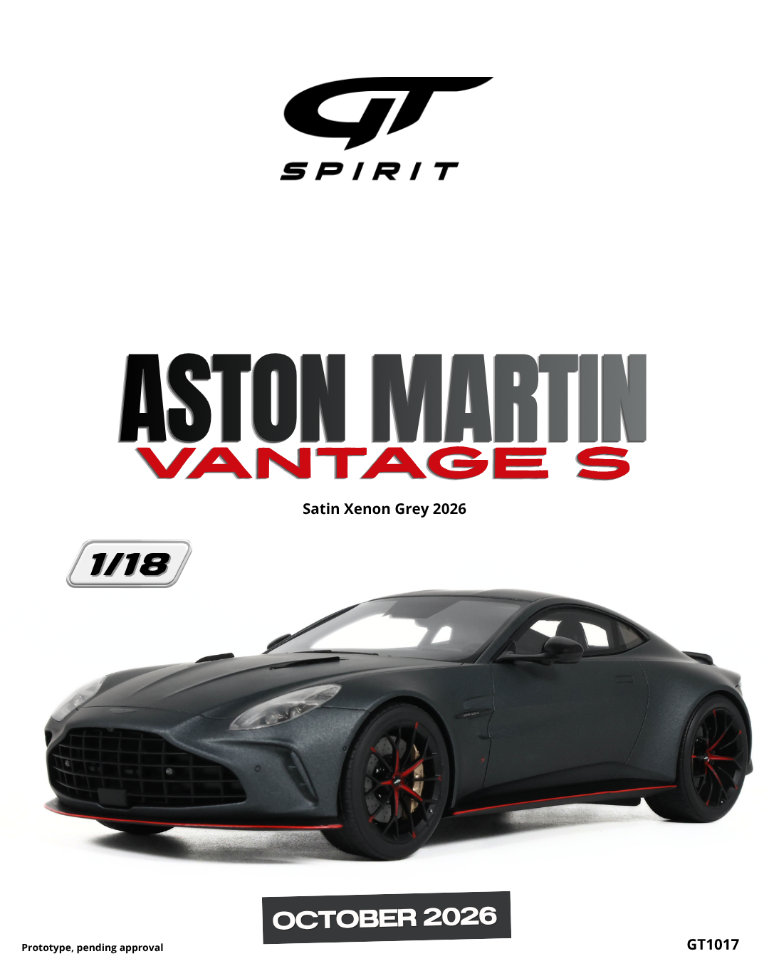 GT Spirit 1:18 Scale Resin, 2026 ASTON MARTIN VANTAGE S, SATIN XENON GREY - GT1017