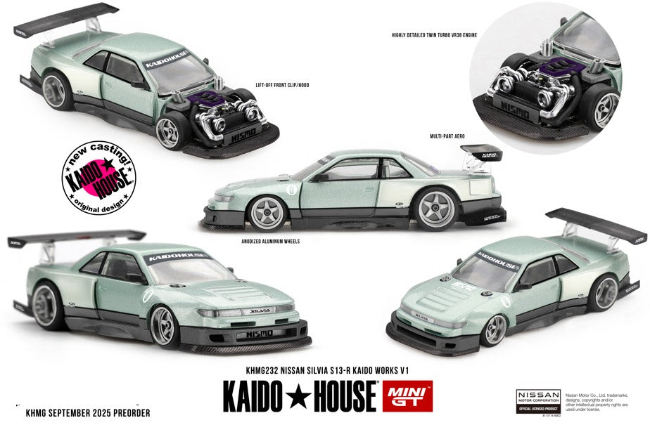 Mini GT Kaido House 1:64 - Nissan SILVIA S13-R KAIDO WORKS V1, Green - KHMG232
