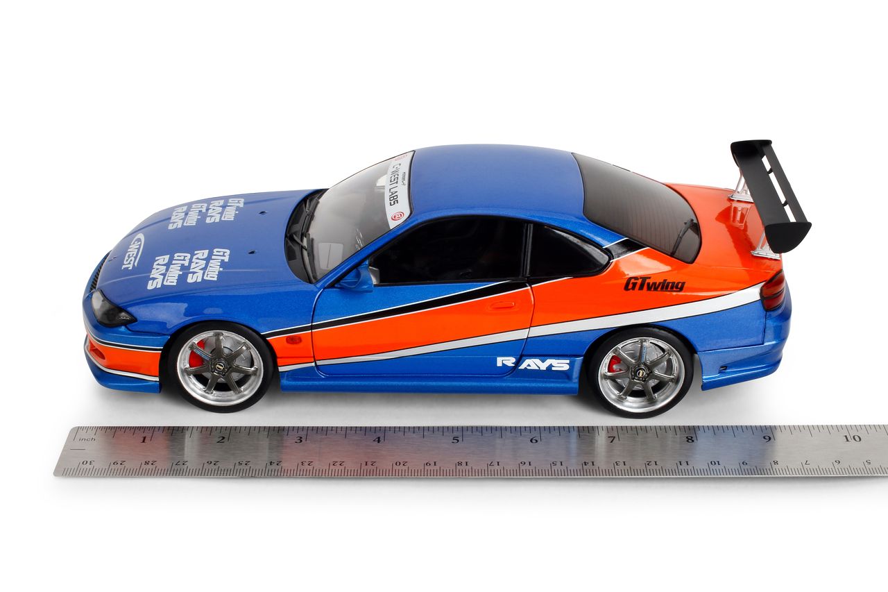 Jada Diecast - 1:18 Sean's NISSAN SILVIA (S15) SPEC-S MONA LISA 1999 - FAST & FURIOUS III TOKYO DRIFT - BLUE/ORANGE - 37772